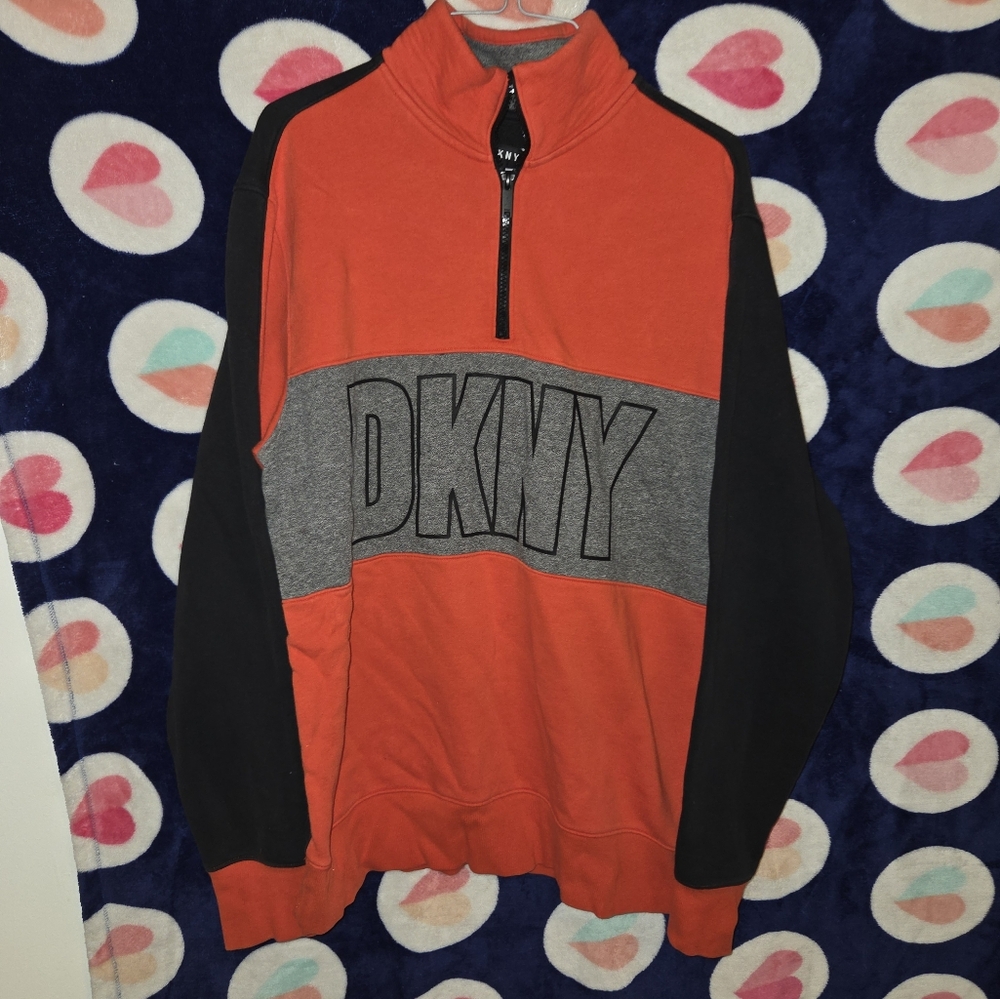 DKNY Men's Orange and Black Sweater